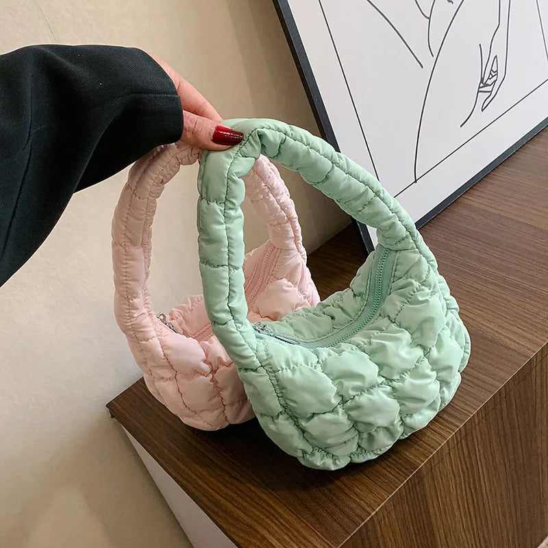 Soft Fluffy Quilted Padding Handbag Puffy Lightweight Tote Bag Cotton Padding Small Shoulder Bag